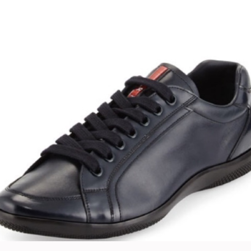 PRADA Navy Blue Calfskin Leather Low Top Sneakers Size 8 Made in Italy - Picture 13 of 13